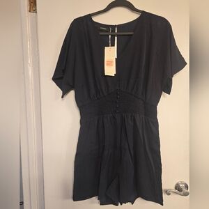 Navy Short Sleeve Romper
